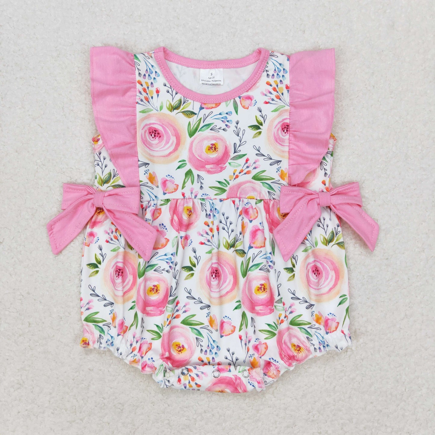 Baby Girl Flower Pink Bubble One Piece Romper