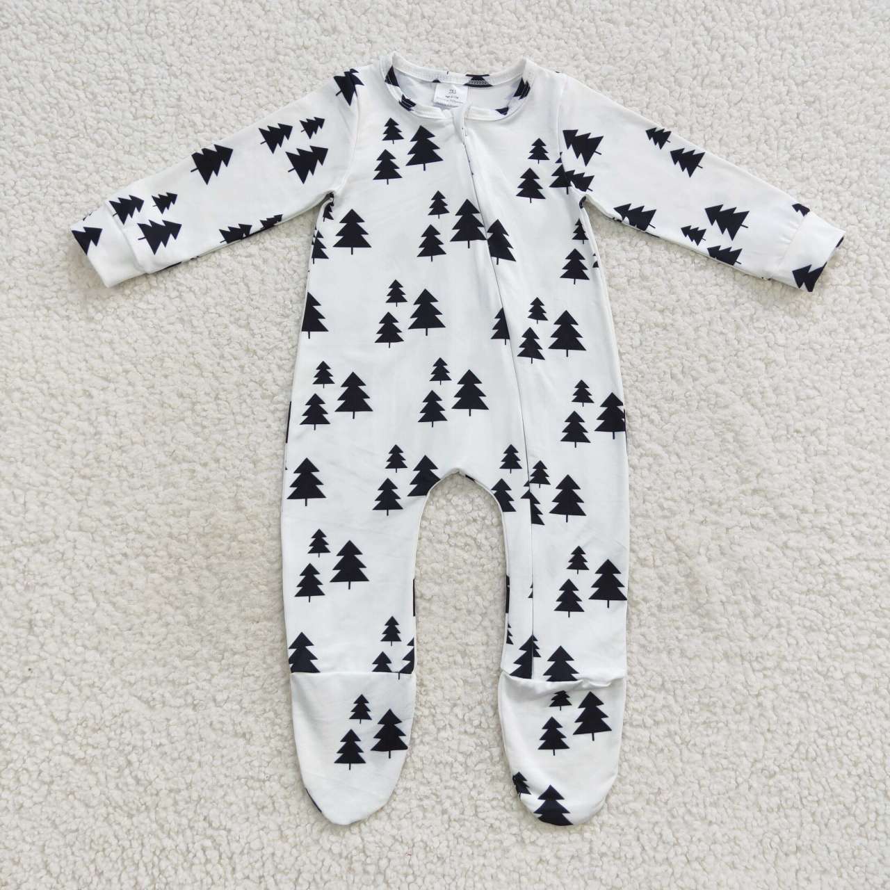 LR0552 Baby Girl Long Sleeves Christmas One Piece Zipper Footie Romper