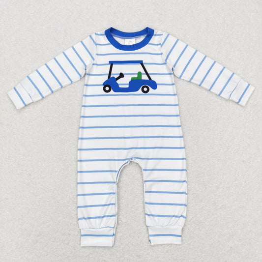 LR0848 Baby Boy Golf Blue Stripes Long Sleeves Romper