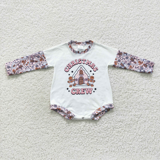 LR0423 Baby Girl Long Sleeves Christmas Gingerbread Romper