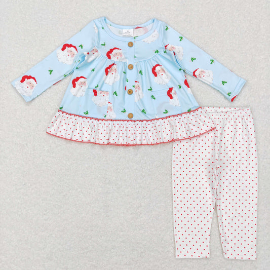 GLP0976 Baby Girl Long Sleeves Christmas Santa Pocket Tunic Pants Outfit