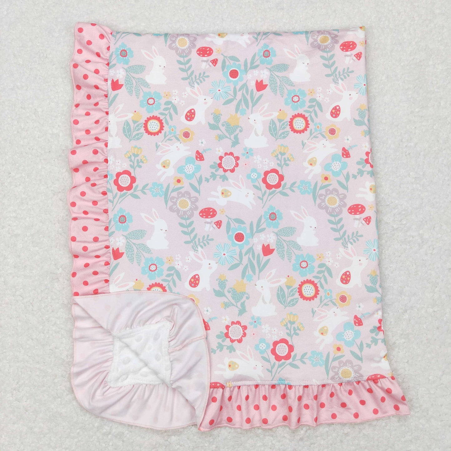 BL0082 Baby Girl Easter Rabbit Floral Blanket