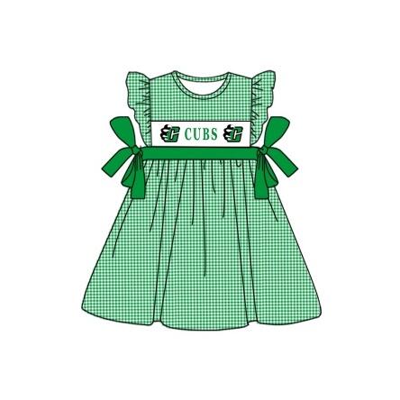 green checkered flutter sleeves baby girl team dress