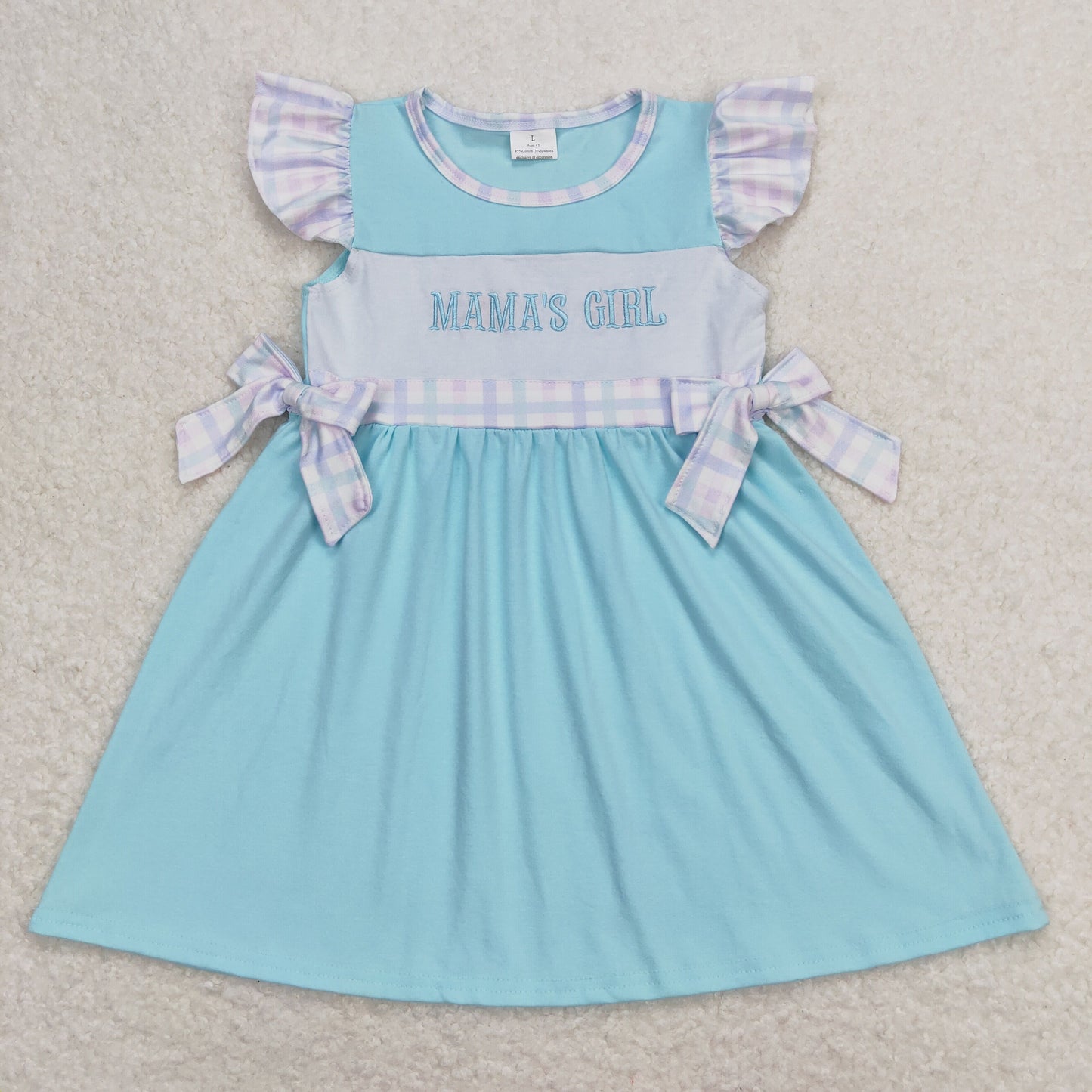 Short Sleeves Embroidery Mama's Girl Blue Dress