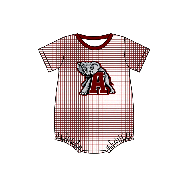 Baby Boy Short Sleeves Elephant Plaid Bubble One Piece Romper