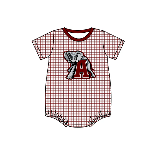 Baby Boy Short Sleeves Elephant Plaid Bubble One Piece Romper