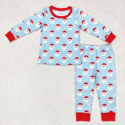 Baby Girl Christmas Santa Shirt Pants Pajamas Blue Set