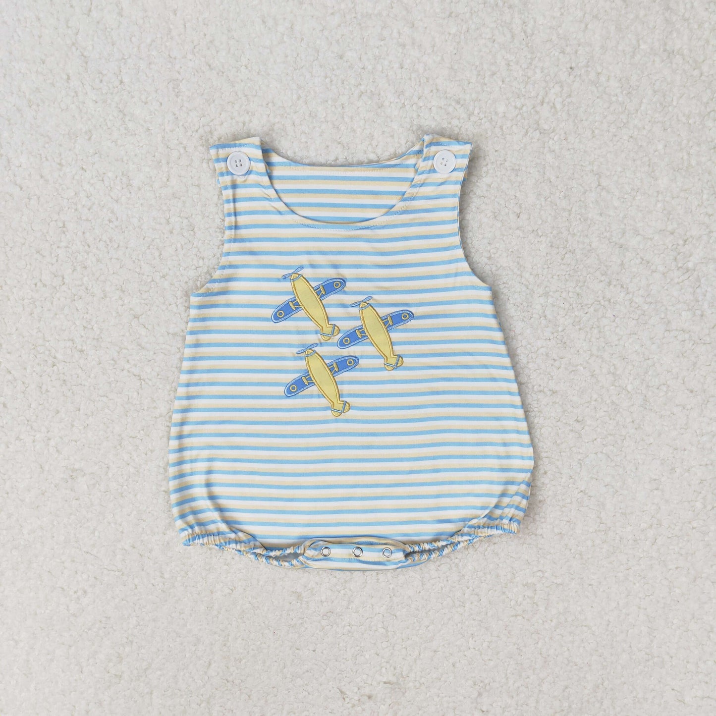 Baby Boy Sleeveless Embroidery Plane Stripes One Piece Romper