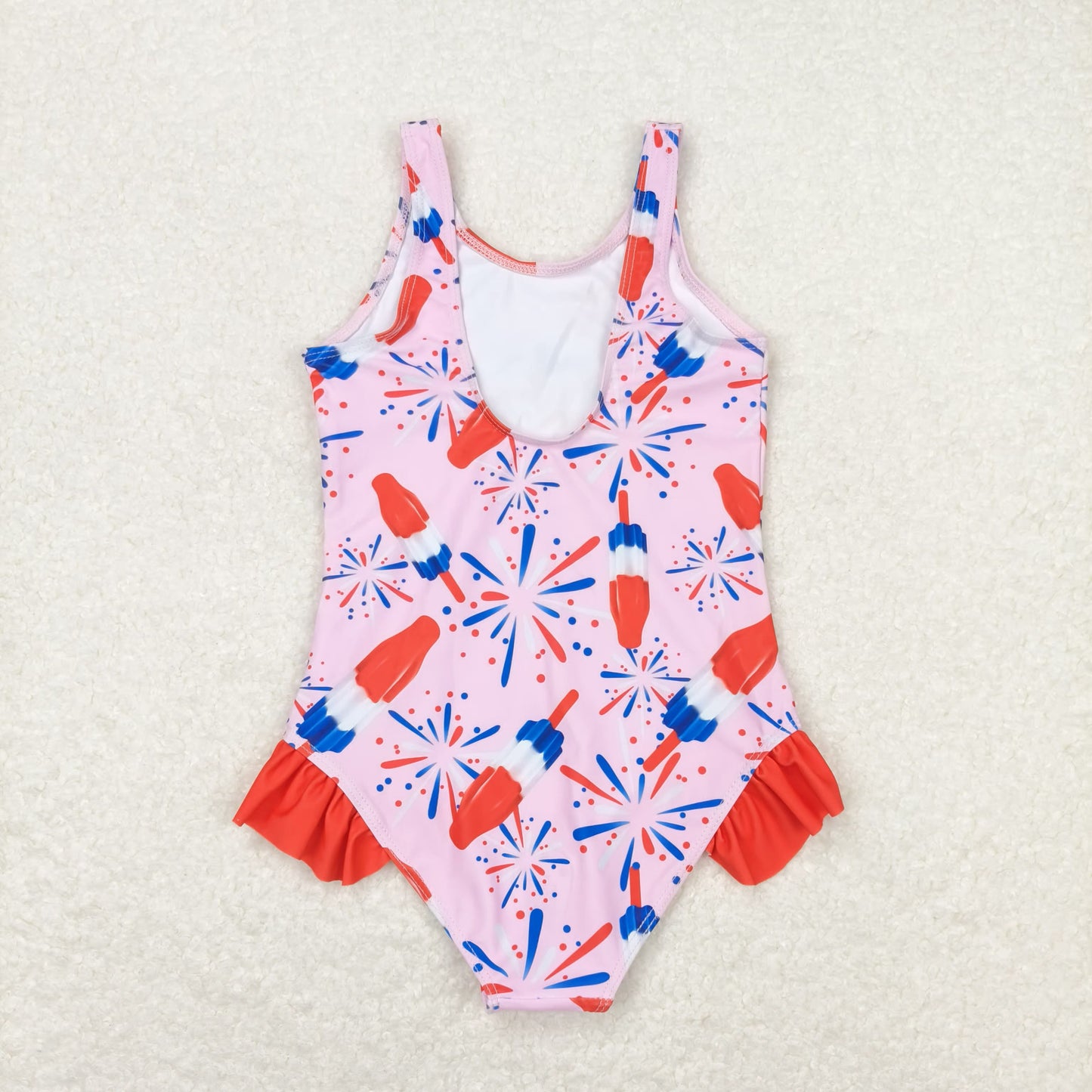 Baby Girl Sleeveless Popsicle Pink July 4th One Piece Swimsuit