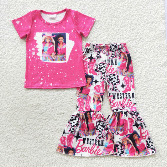 GSPO0808 Baby Girl Short Sleeves Doll Shirt Bell Pants Western Outfit