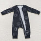 LR0654 Baby Boy Long Sleeves Black Smile Zipper One Piece Romper