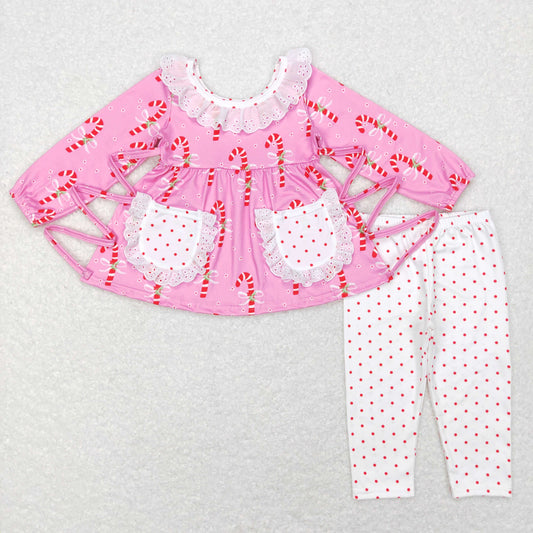 GLP0883 Baby Girl Long Sleeves Christmas Candy Pocket Pink Tunic Pants Outfit