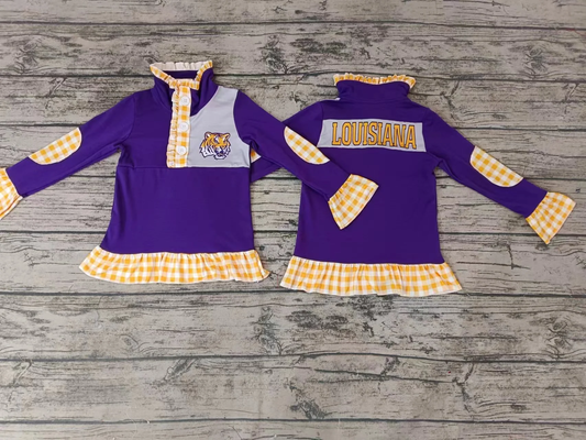 Moq 5 Baby Girl Long Sleeves Tiger Purple Team Shirt Tops