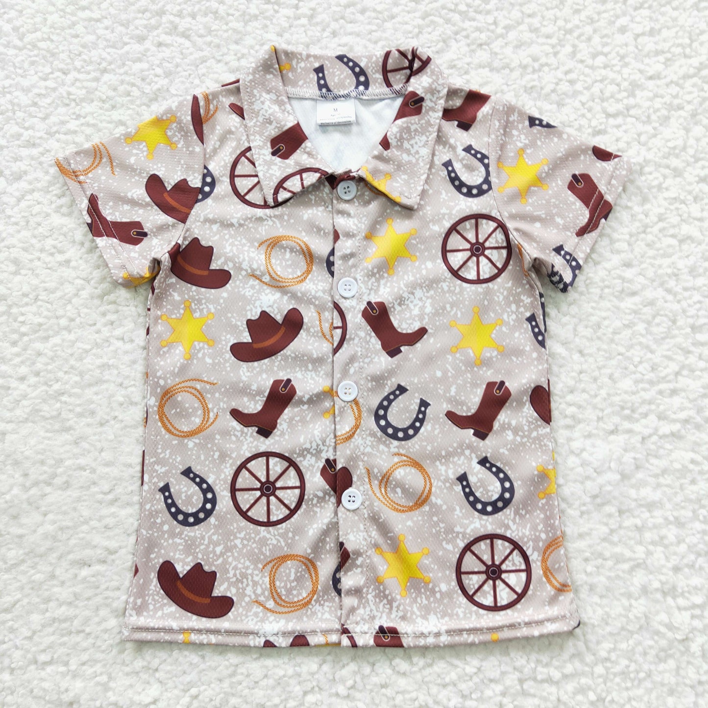 BT0236 Western Baby Boy Summer Short Sleeves Button Up Shirt