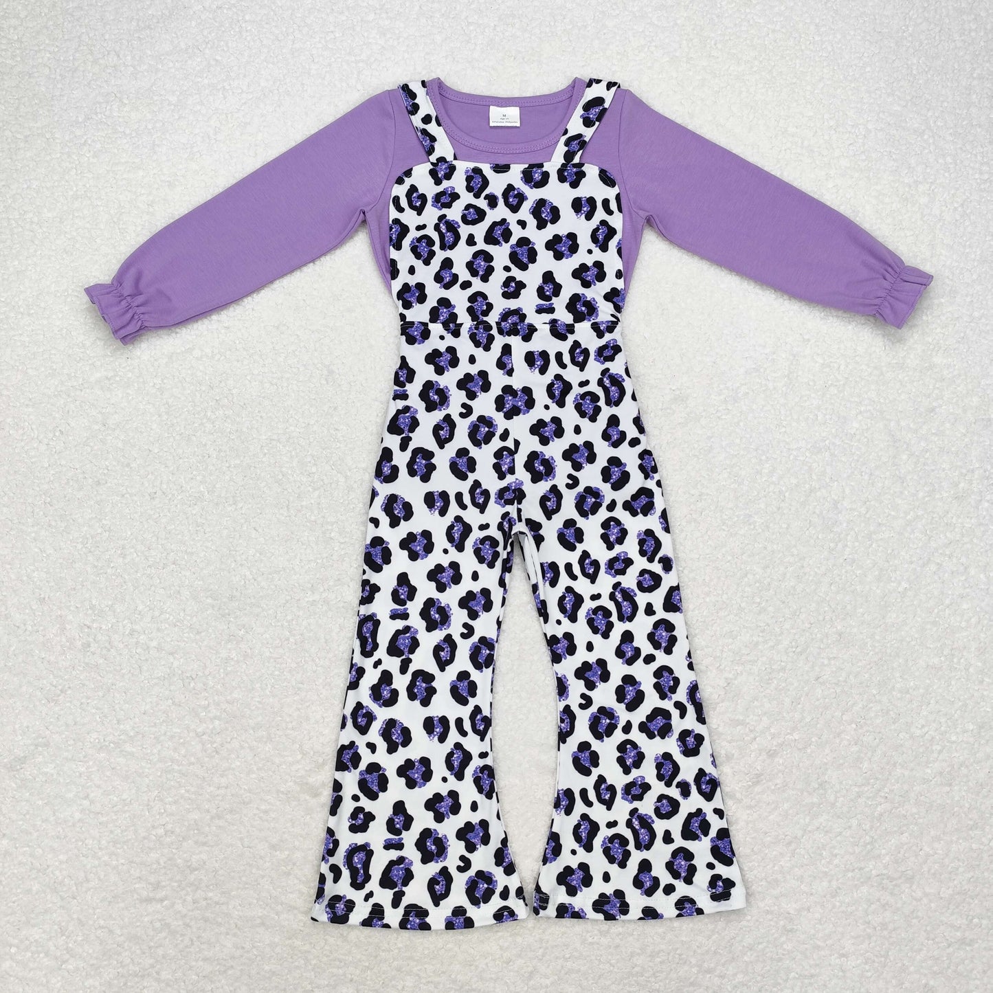 Baby Girl Long Sleeves Purple Shirt Leopard Jumpsuit Set