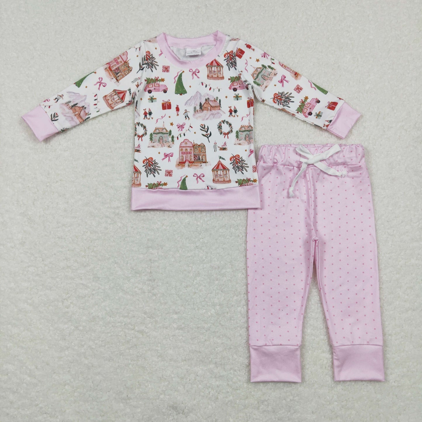 GLP0914 Baby Girl Christmas Long Sleeves Pink Pants Outfit Pajamas