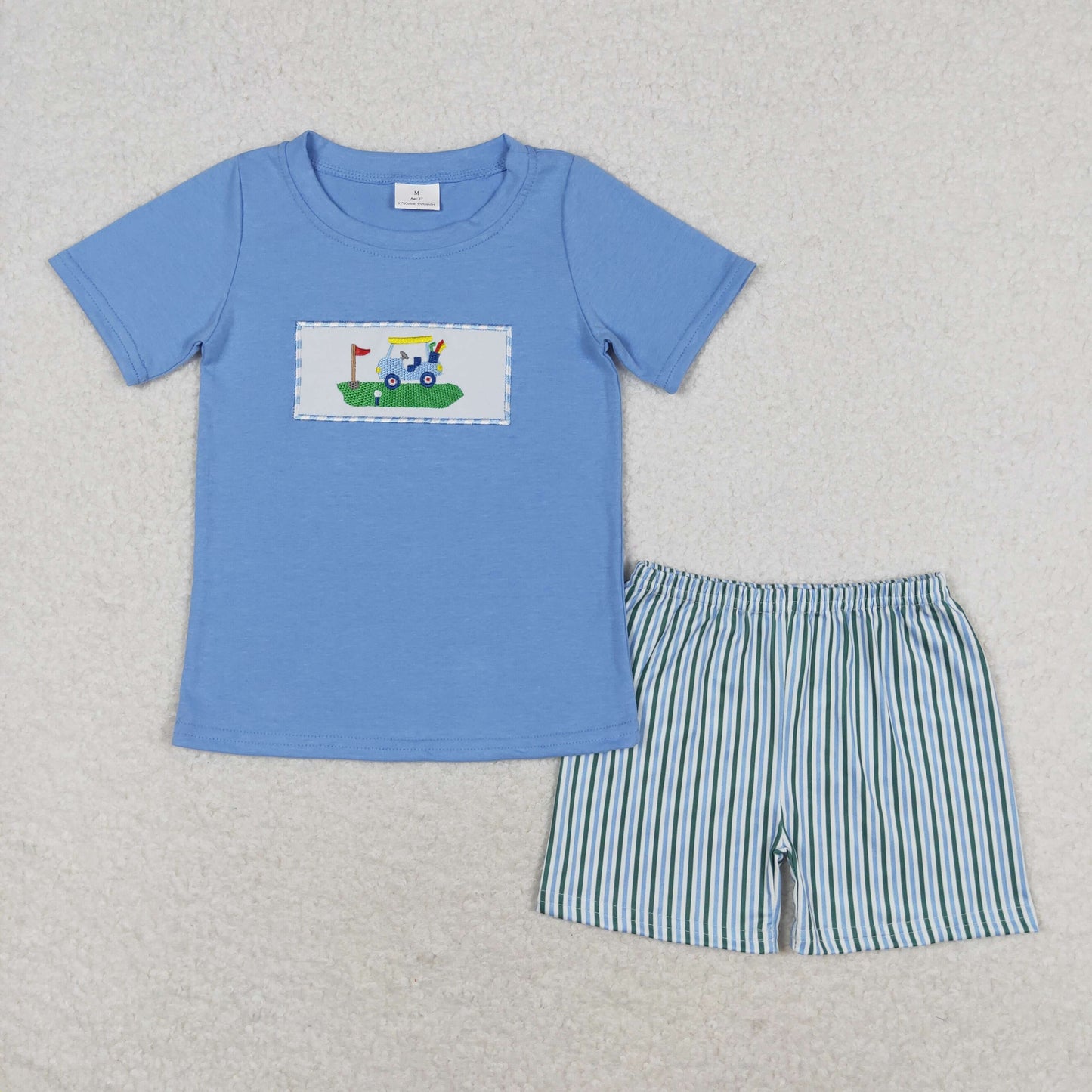 Baby Boy Blue Short Sleeves Embroidery Golf T-shirt Stripes Shorts Outfit