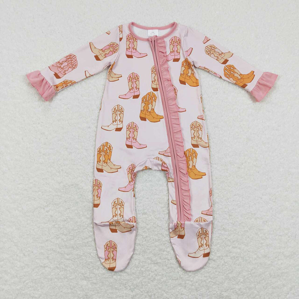 Baby Boy Girl Western Boots Sibling Pajamas Romper Set