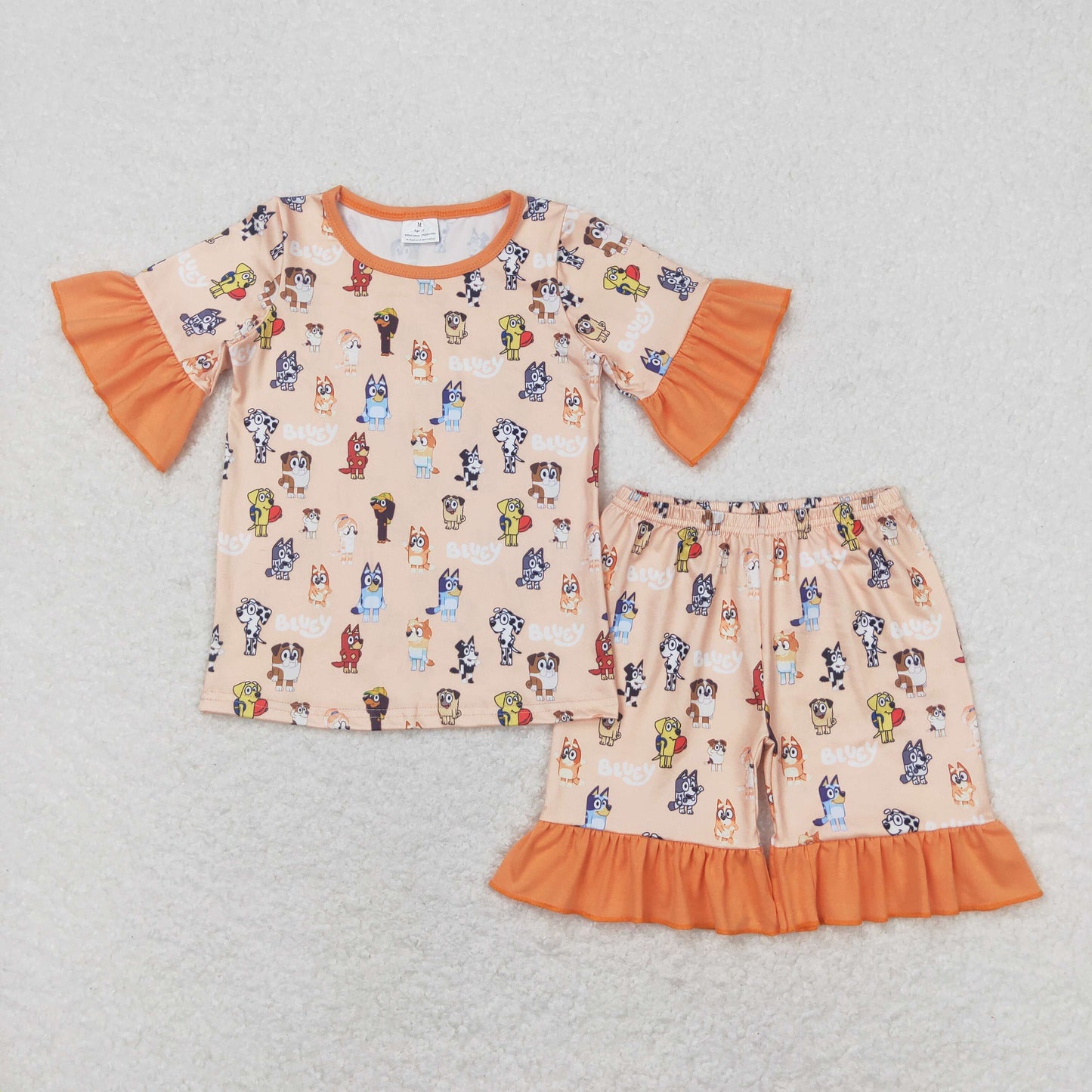 Baby Girl Short Sleeves Dogs Shorts Summer Pajamas Orange Set