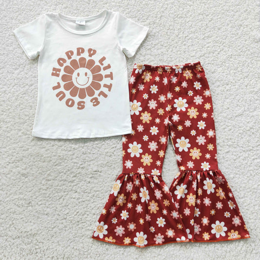GSPO0752 Baby Girl Short Sleeves Shirt Floral Bell Pants Outfit