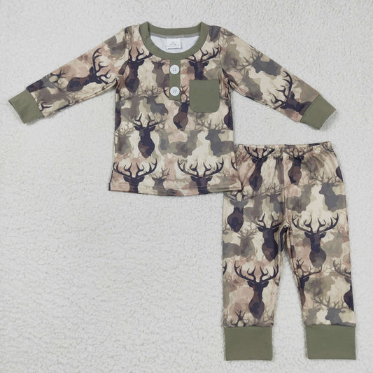 BLP0332 Baby Boy Long Sleeves Reindeer Camo Pants Pajamas Outfit