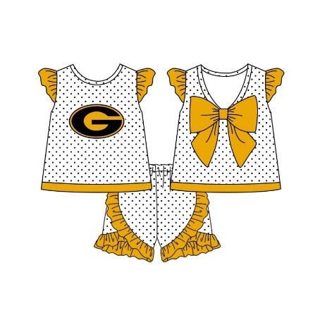 kids girl yellow short sleeves bow tops shorts team set