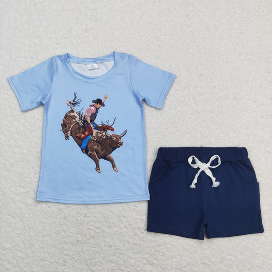 BSSO0477 Baby Boy Short Sleeves Rodeo Shirt Pocket Shorts Summer Set