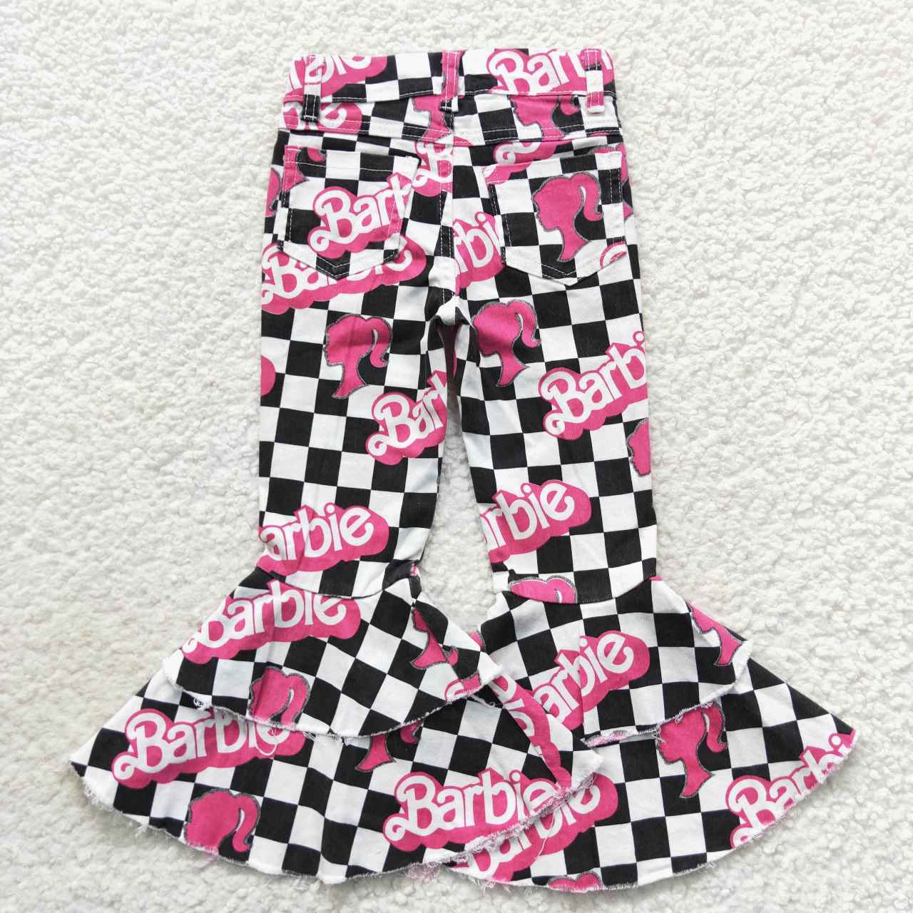 P0243 Baby Girl Doll Checkered Denim Jeans Bell Pants