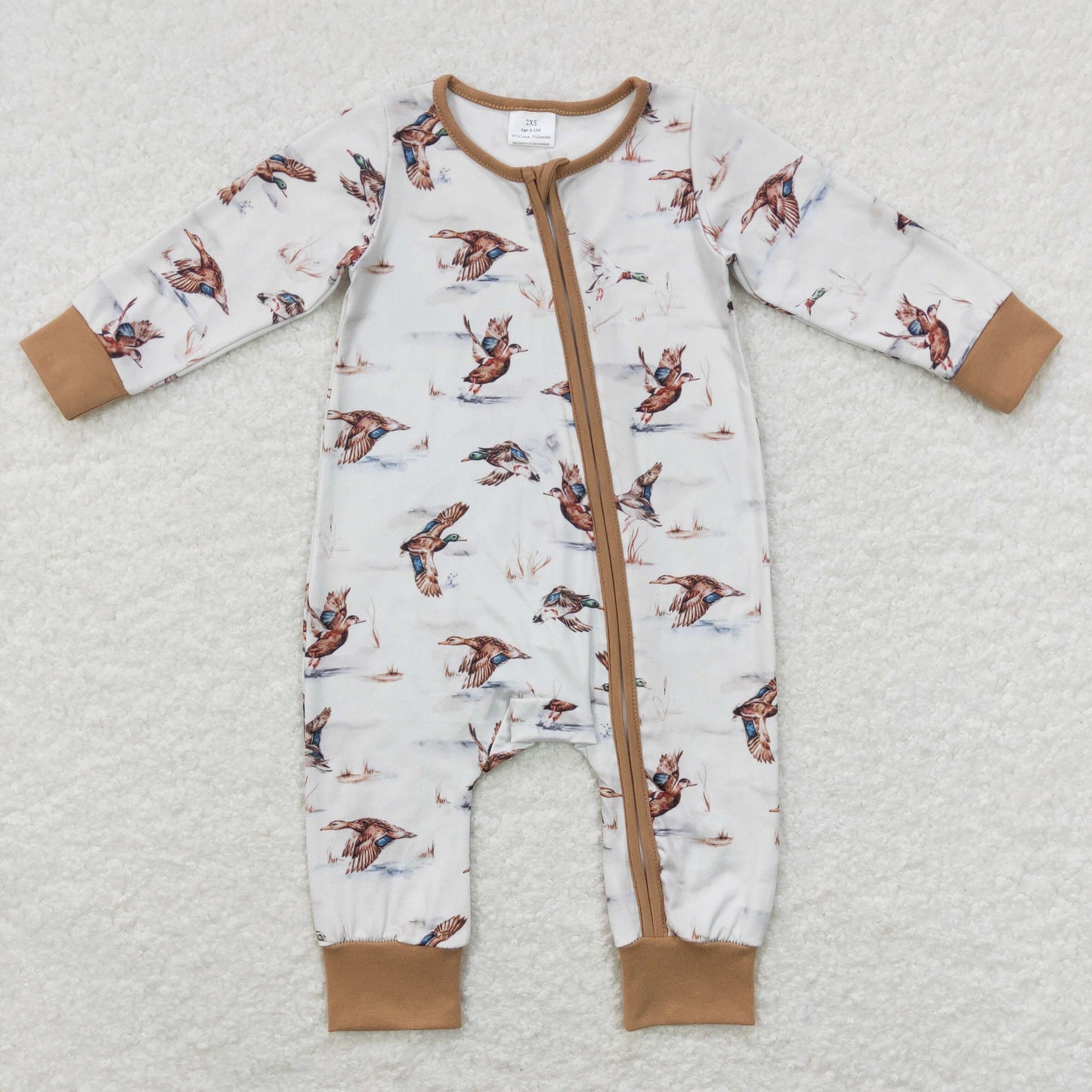 LR0816 Baby Boy Long Sleeves Duck Zipper One Piece Romper