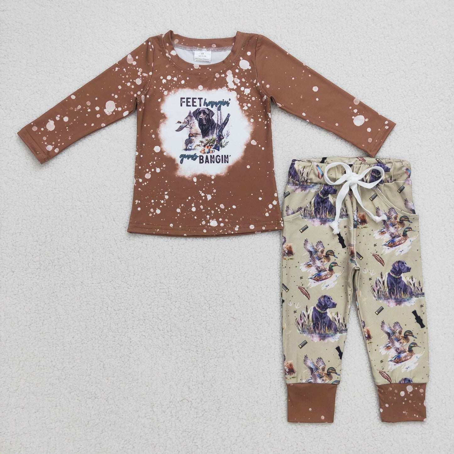 BLP0311 Baby Boy Long Sleeves Dog Duck Shirt Pocket Pants Hunting Outfit