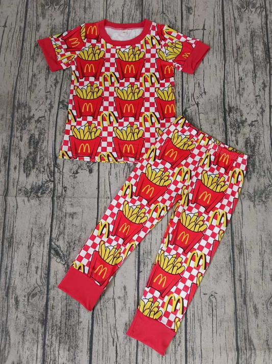 Moq 5 Baby Kids Short Sleeves Fries Shirt Pants Pajamas Set