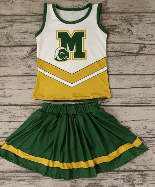 Moq 5 Baby Girl Sleeveless Team Shirt Green Skirt Set