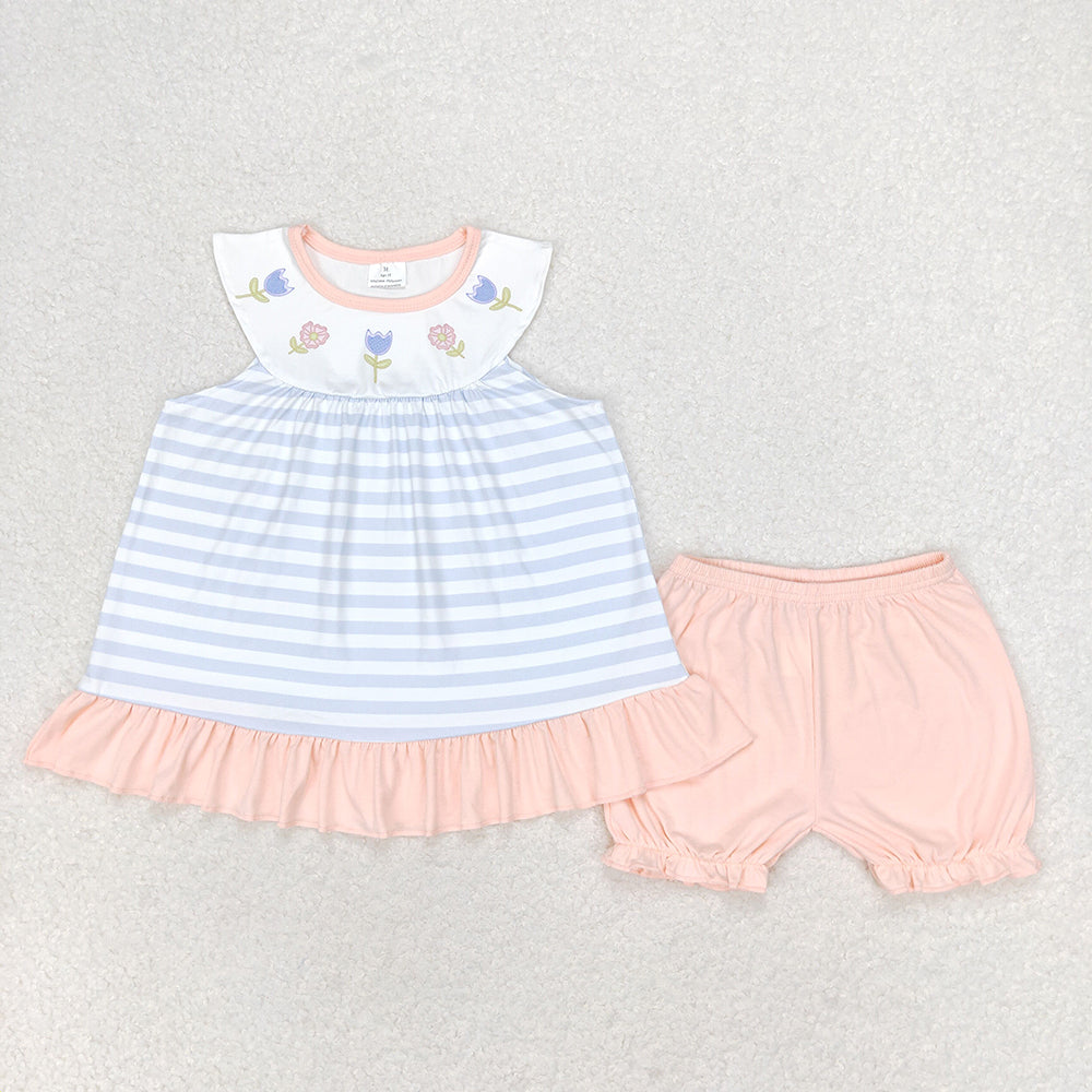 Baby Girl Flower Stripes Tops Cotton Shorts Summer Set