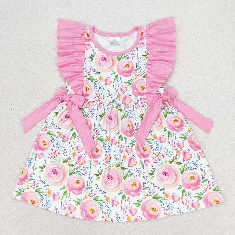 Baby Girl Short Sleeves Flower Summer Sibling Pink Romper Dress Set