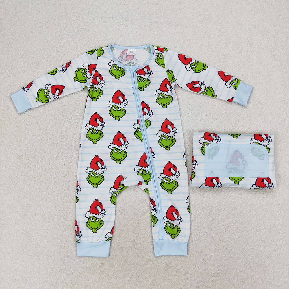 Baby Boy Christmas Green Face Sibling Brother Bamboo Pajamas Clothes Set