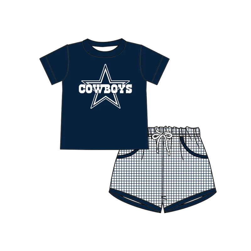 Baby Boy Short Sleeves Cowboys Shirt Plaid Pocket Shorts Set