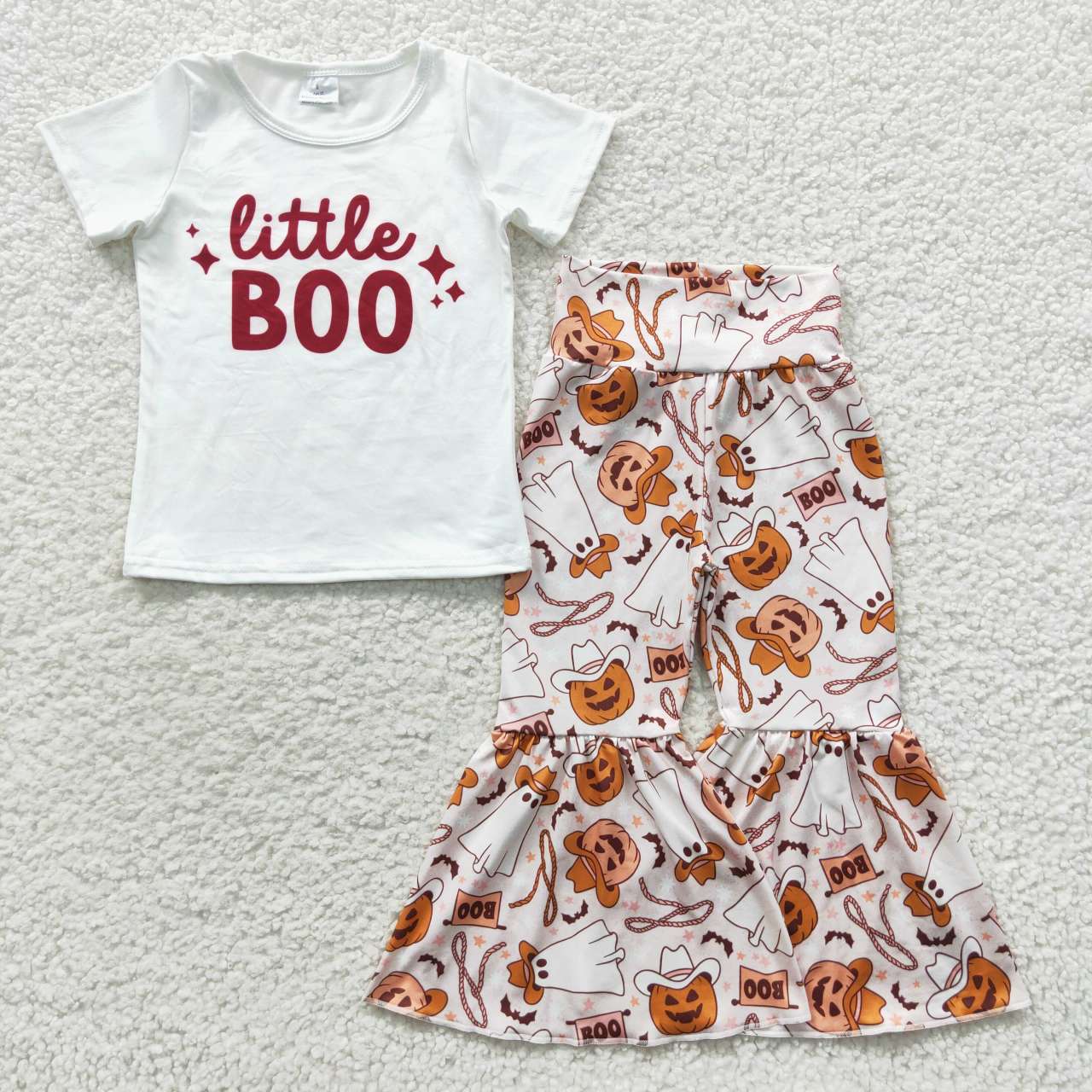 GSPO0723 Baby Girl Short Sleeves Bell Pants Halloween Pumpkin Ghost Outfit