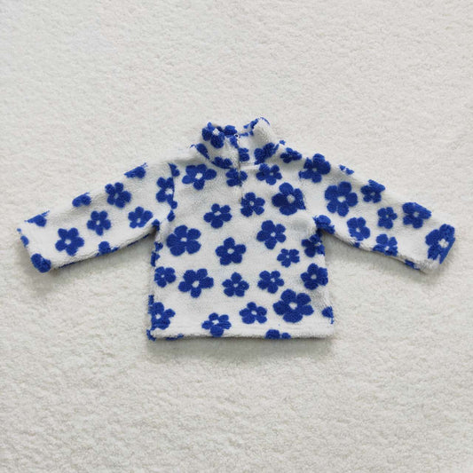 GT0267 Baby Girl Long Sleeves Flower Pullover Zipper Tops