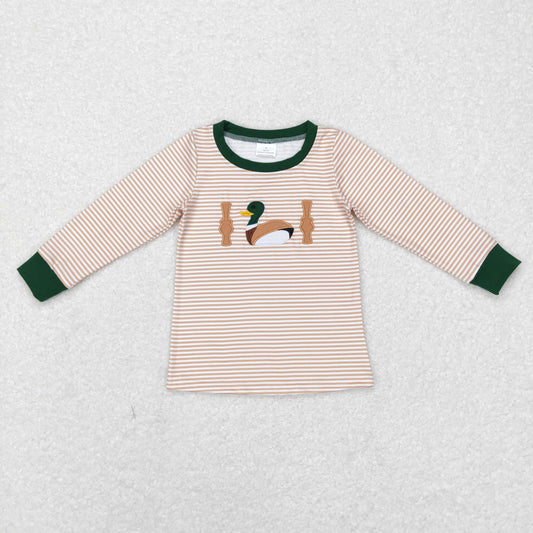 BT0418 Baby Boy Long Sleeves Embroidery Duck Hunting Stripes Shirt