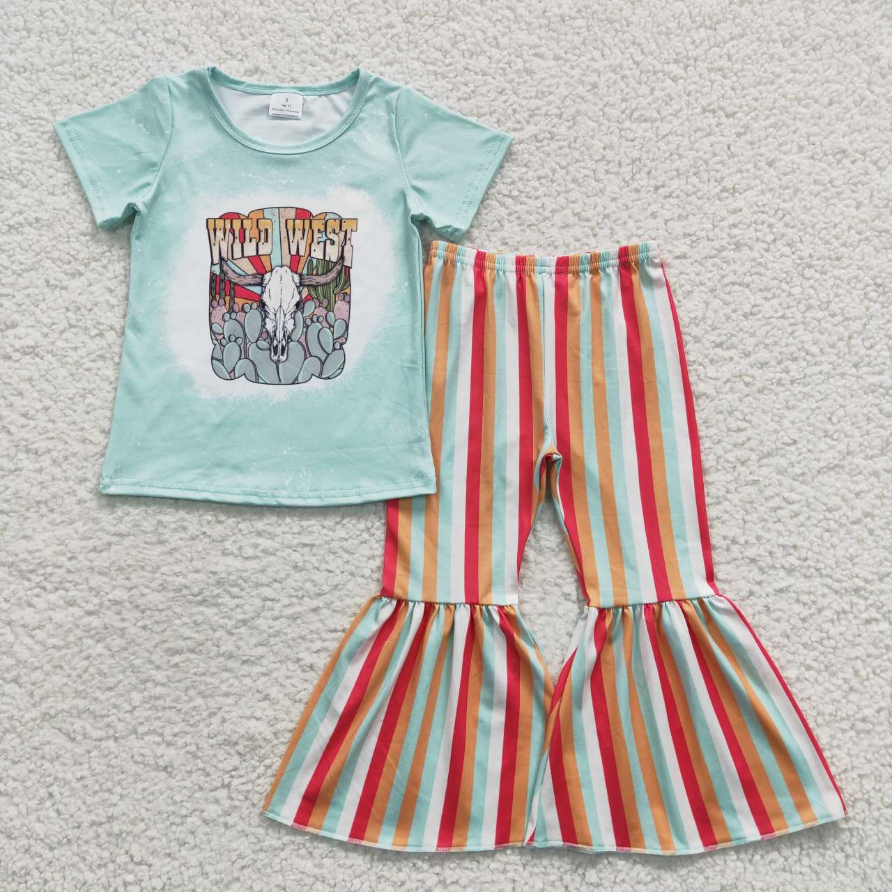 GSPO0657 Baby Girl Wild West Shirt Striped Bell Pants Outfit