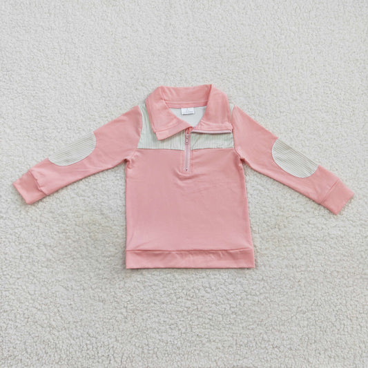 BT0288 Baby Girl Pink Long Sleeves Pullover Zipper Shirt