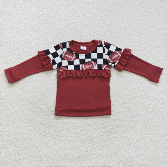 GT0300 Baby Girl Long Sleeves Football Checkered Brown Shirt