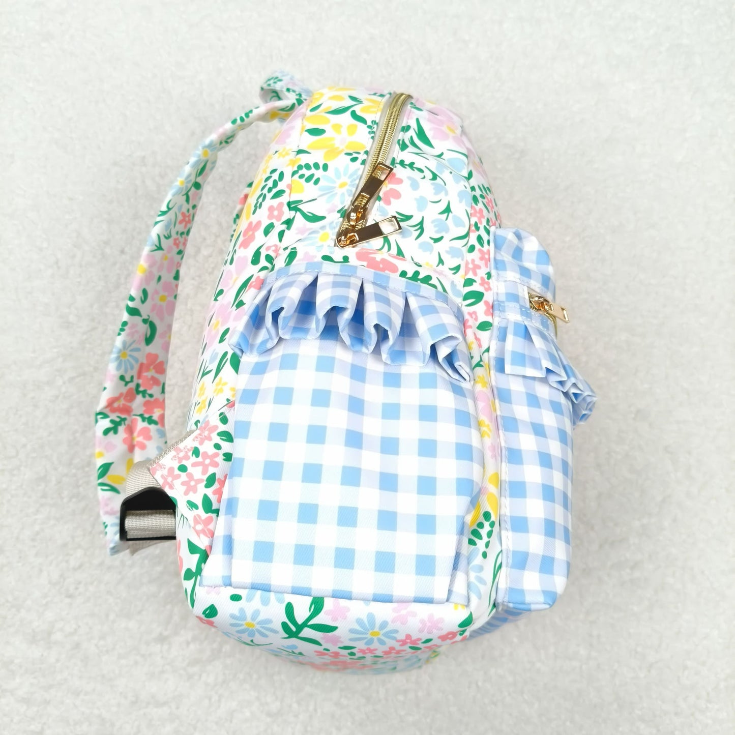 Baby Girl Flower Blue Plaid Backpack Bags