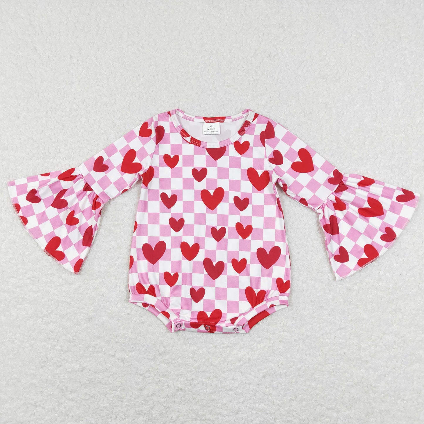 LR0865 Baby Girl Valentine's Hearts Checkered Romper