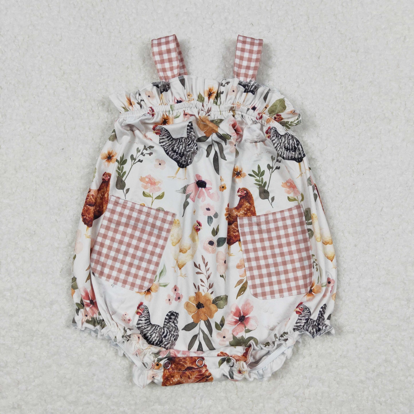 Baby Girl Sleeveless Chicken Floral Pocket Bubble One Piece Summer Romper