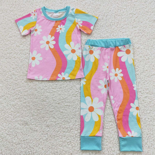 GSPO0720 Baby Girl Short Sleeves Pants Floral Outfit Pajamas