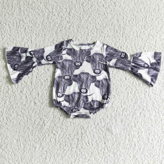 Promotion Baby Girl Long Sleeves Cow Western Bubble Romper RTS