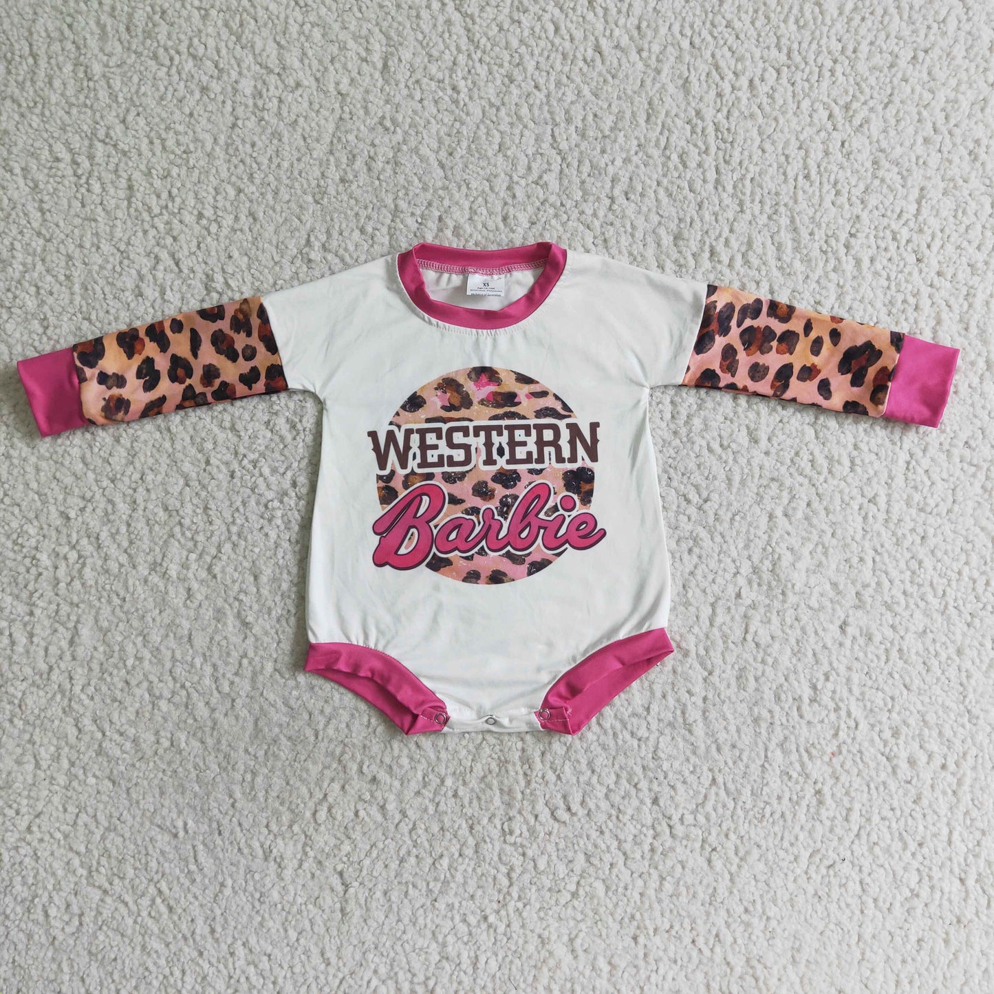 Promotion Baby Girl Long Sleeves Western Leopard Bubble Romper RTS