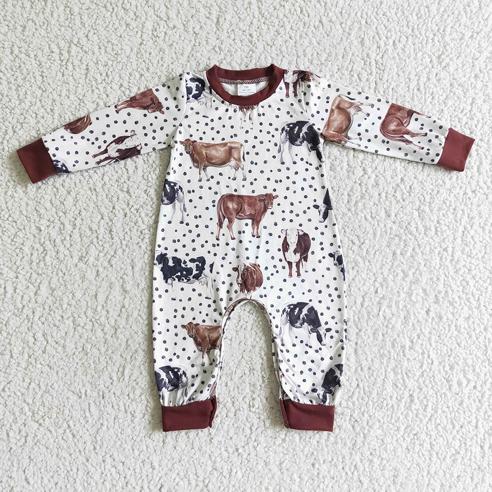 Baby Boy Girl Long Sleeve Western Cow Sibling Romper