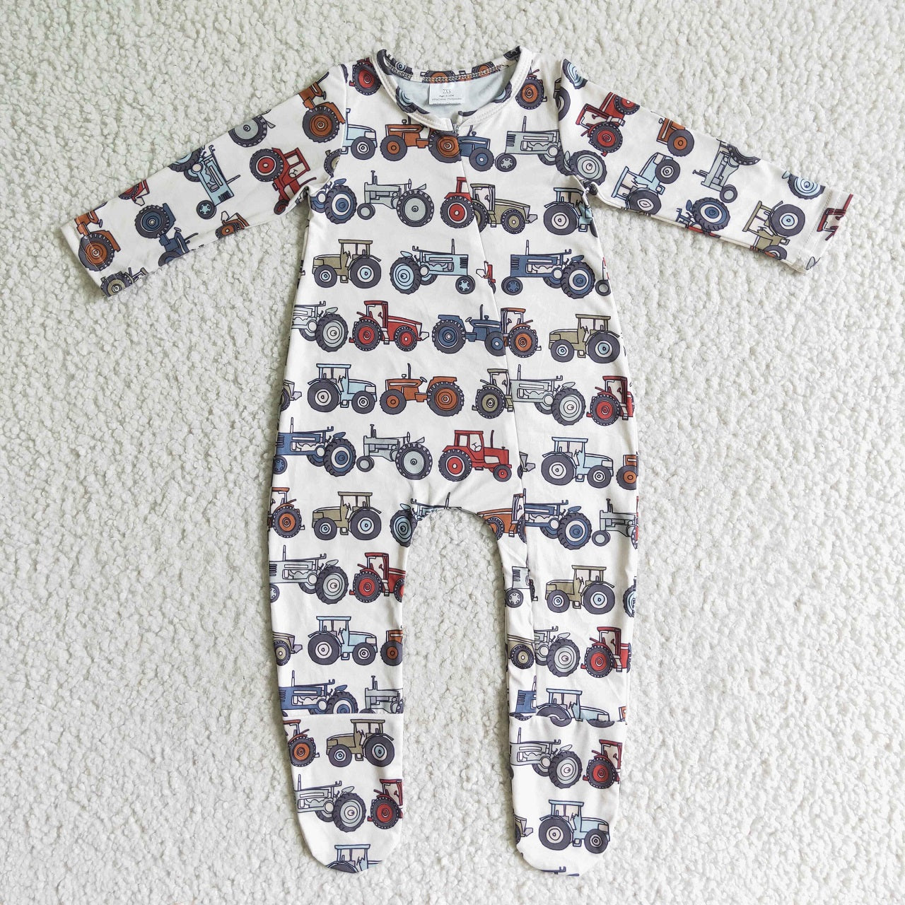 Promotion Baby Boy Newborn Long Sleeves Tractor Farm Footie Zipper Romper